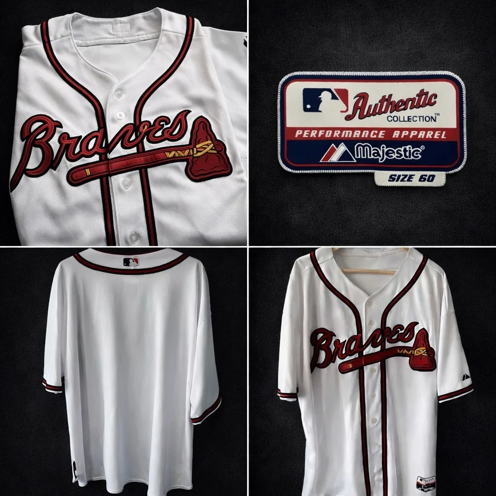 Atlanta Braves Authentic Majestic Jersey Size 60 White MLB On Field - Picture 2 of 10